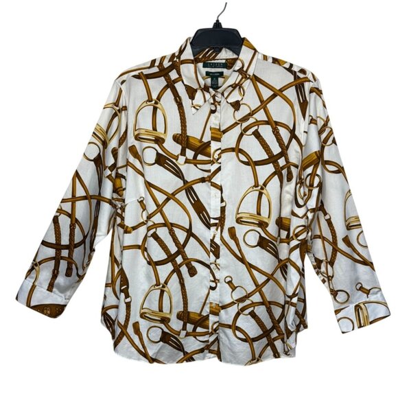 Lauren Ralph Lauren Women Size 3X Equestrian Western Button up Non-Iron Top - Picture 1 of 6